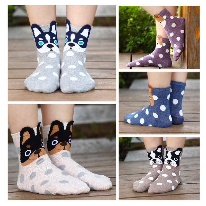 Jeasona 5 Pairs Women's Fun Socks Cute Dog Animals Funny Funky Novelty Cotton Gift (Dog and Dot),One Size - Image 5